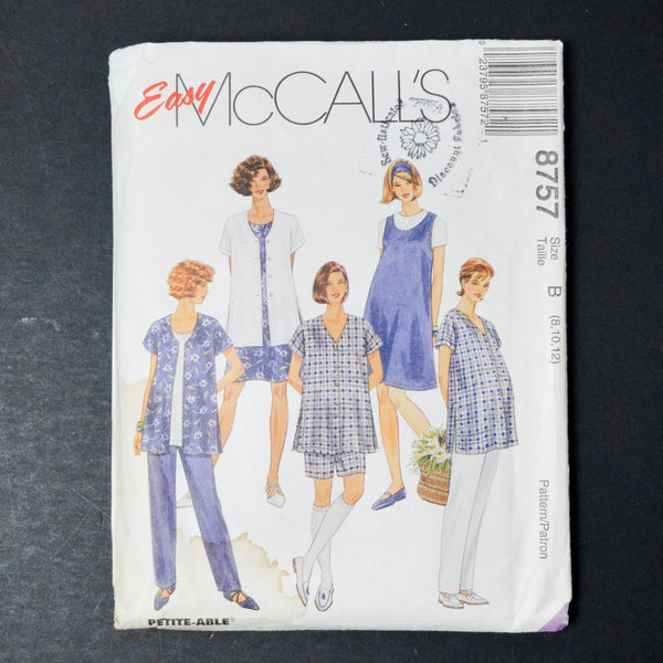 McCall's 8757 Maternity Jumper, Top, Shirt, Pull-on Pants and Shorts Sewing Pattern - Size B (8-12)