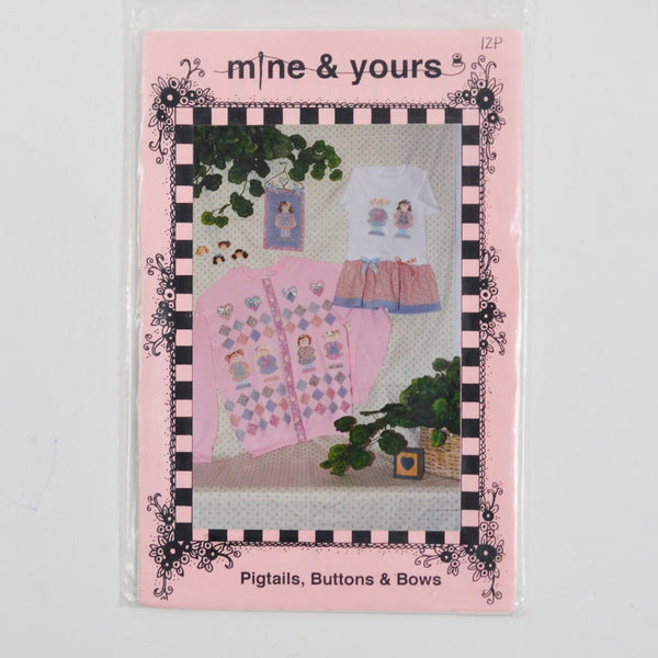 Mine & Yours Pigtails, Buttons & Bows Cardigan, Wall Hanging, Dress + Button Covers Sewing Patterns