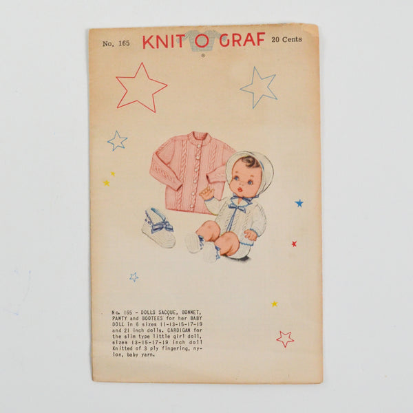 Knit O Graf Dolls Sacque, Bonnet, Panty and Bootees Knitting Pattern