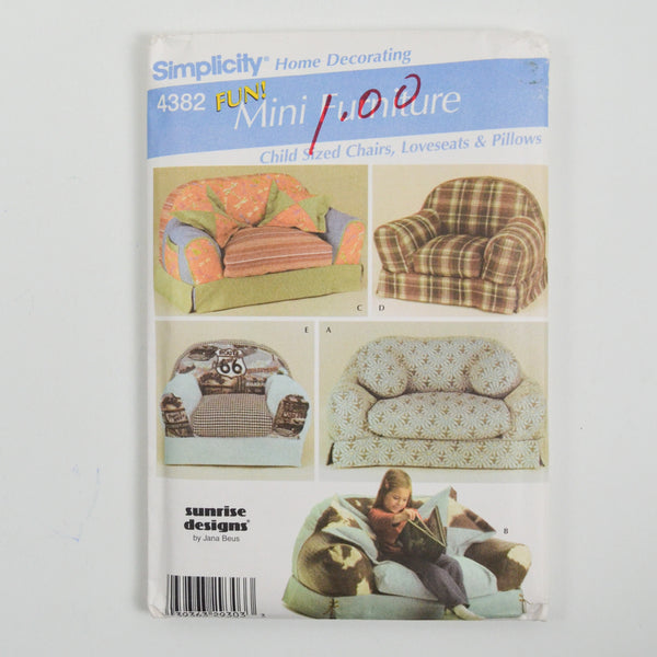 Simplicity 4382 Child Sized Chairs, Loveseats + Pillows Sewing Pattern