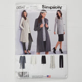 Simplicity D0547 Misses'/Miss Petite Unlined Coat, Vest, Knit Pants, Skirt and Tunic Sewing Pattern - Size H5 (6-14)