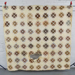 Brown + White Hand-Quilted Double Wrench Quilt - 78" x 38" (Damaged) Default Title
