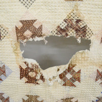 Brown + White Hand-Quilted Double Wrench Quilt - 78" x 38" (Damaged) Default Title