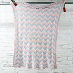Pink, White, + Blue Chevron Crochet Blanket - 28" x 38"
