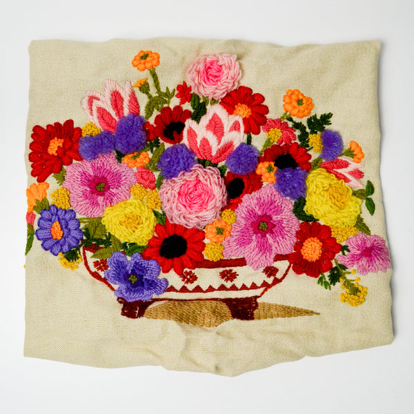 Embroidered Floral Linen Panel