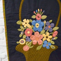 Floral Basket Hand-Quilted Applique Wall Hanging - 22" x 44"