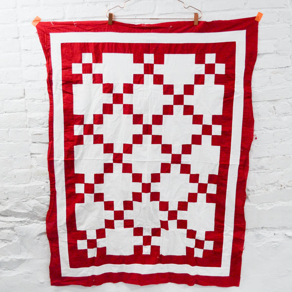 Red + White Pieced Quilt Top - 36" x 44"