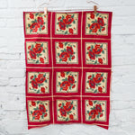 Red + White Vintage Printed Cheater Quilt Panel - 25" x 34"