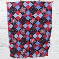 Blue, Black + Red Printed Quilt Panel - 36" x 44"