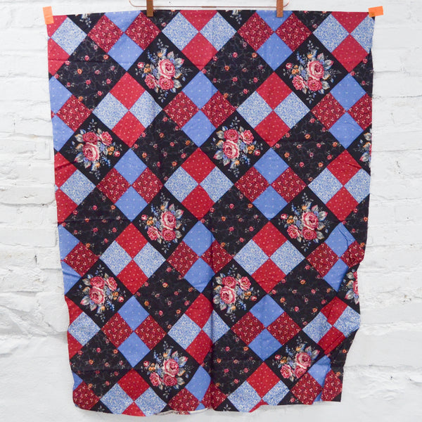 Blue, Black + Red Printed Quilt Panel - 36" x 44"