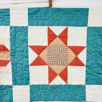 Orange, Teal + White Hand Stitched Quilt - 39" x 39"