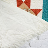 Orange, Teal + White Hand Stitched Quilt - 39" x 39"