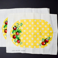 Yellow Plaid Placemats with Stitched Strawberries, 16" x 20" - Set of 2