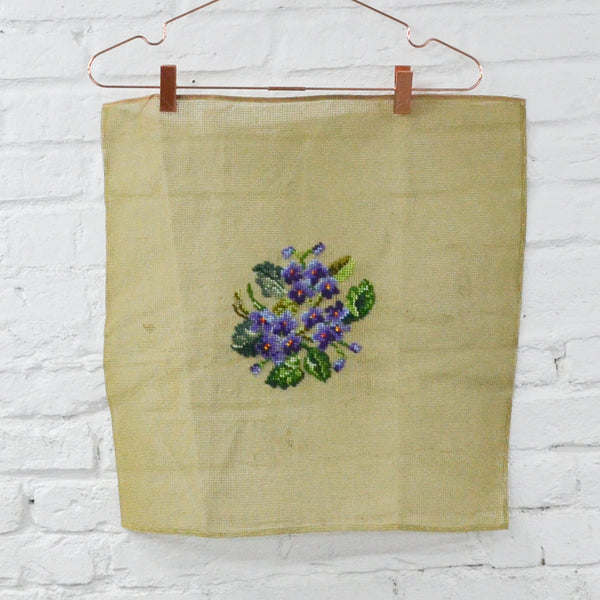 Violets Vintage Preworked Needlepoint Canvas - 19" x 18"