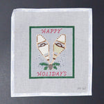 Happy Holidays Snowshoes Needlepoint Panel, Partially Worked - 9 1/2" x 10 1/2"