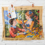 L'amant couronne Vintage French Painted Needlepoint Canvas - Started