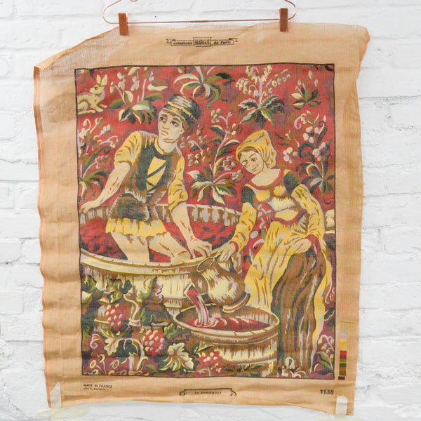 Le Pressoir Vintage French Painted Needlepoint Canvas - Started