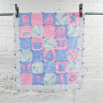 Pink + Blue Embroidered & Tied Quilt - 35" x 44"