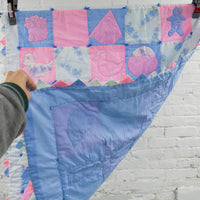 Pink + Blue Embroidered & Tied Quilt - 35" x 44"