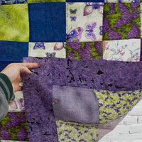 Green, Blue + Purple Insects & Lemons Pieced Quilt Top - 42" x 42"