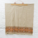 Tan + Geometric Border Woven Wool Shawl - 39" x 82"