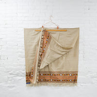 Tan + Geometric Border Woven Wool Shawl - 39" x 82"