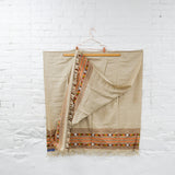 Tan + Geometric Border Woven Wool Shawl - 39" x 82"
