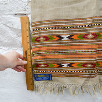 Tan + Geometric Border Woven Wool Shawl - 39" x 82"