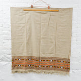 Tan + Geometric Border Woven Wool Shawl - 39" x 82"