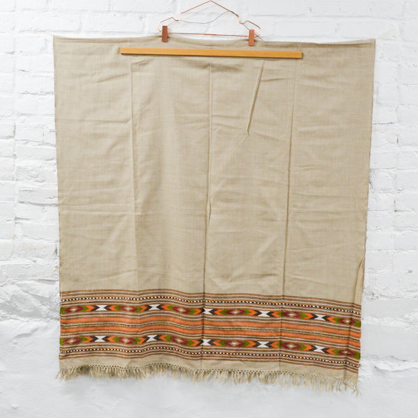 Tan + Geometric Border Woven Wool Shawl - 39" x 82"