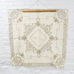 Ivory + Brown Embroidered Cutwork Tablecloth + Napkins