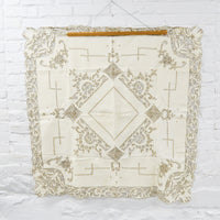 Ivory + Brown Embroidered Cutwork Tablecloth + Napkins