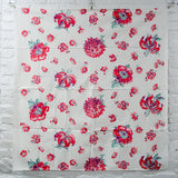 Red, Purple + Green Floral Vintage Tablecloth - 44" x 44"