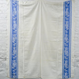 Blue Floral Jacquard Border Woven Vintage Tablecloth - 54" x 60"