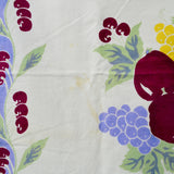 Purple + Green Floral Fruits Vintage Tablecloth - 50" x 66"