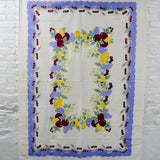 Purple + Green Floral Fruits Vintage Tablecloth - 50" x 66"