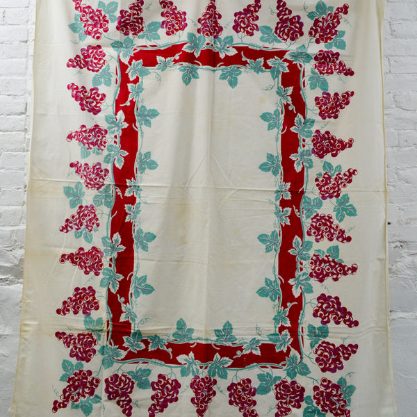 Red + Green Grapevine Vintage Tablecloth - 52" x 70"