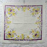 Yellow, Purple + Green Floral Vintage Tablecloth - 40" x 42"