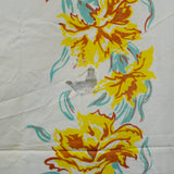 Yellow + Green Floral Vintage Tablecloth - 46" x 46"