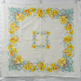 Yellow + Green Floral Vintage Tablecloth - 46" x 46"