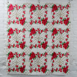 Red, Green + Tan Floral Plaid Vintage Tablecloth - 48" x 54"