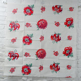 Red + Green Floral Vintage Tablecloth - 42" x 42"