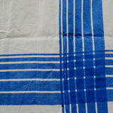 Blue Stripe Border Vintage Tablecloth with White Floral Damask Pattern - 50" x 64"