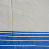 Blue Stripe Border Vintage Tablecloth with White Floral Damask Pattern - 50" x 64"