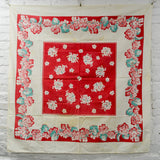 Red + Green Floral Vintage Tablecloth - 44" x 46"