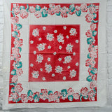 Red + Green Floral Vintage Tablecloth - 44" x 46"