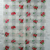 Gray Plaid + Red Floral Vintage Tablecloth - 54" x 66"
