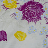 Purple, Yellow + Baby Blue Floral Border Vintage Tablecloth - 54" x 62"