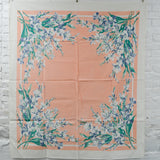 Peach, Blue + Green Floral Bouquet Vintage Tablecloth - 48" x 54"