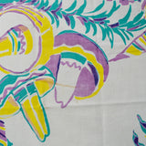 Green, Yellow + Purple Sombrero + Mexican Fruits Vintage Tablecloth - 46" x 50"